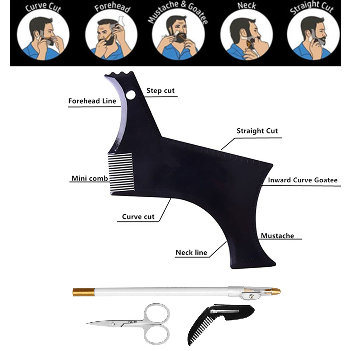 4Pcs Set Beard Shaping Kit Mul - Beard Trimmer recension och pris